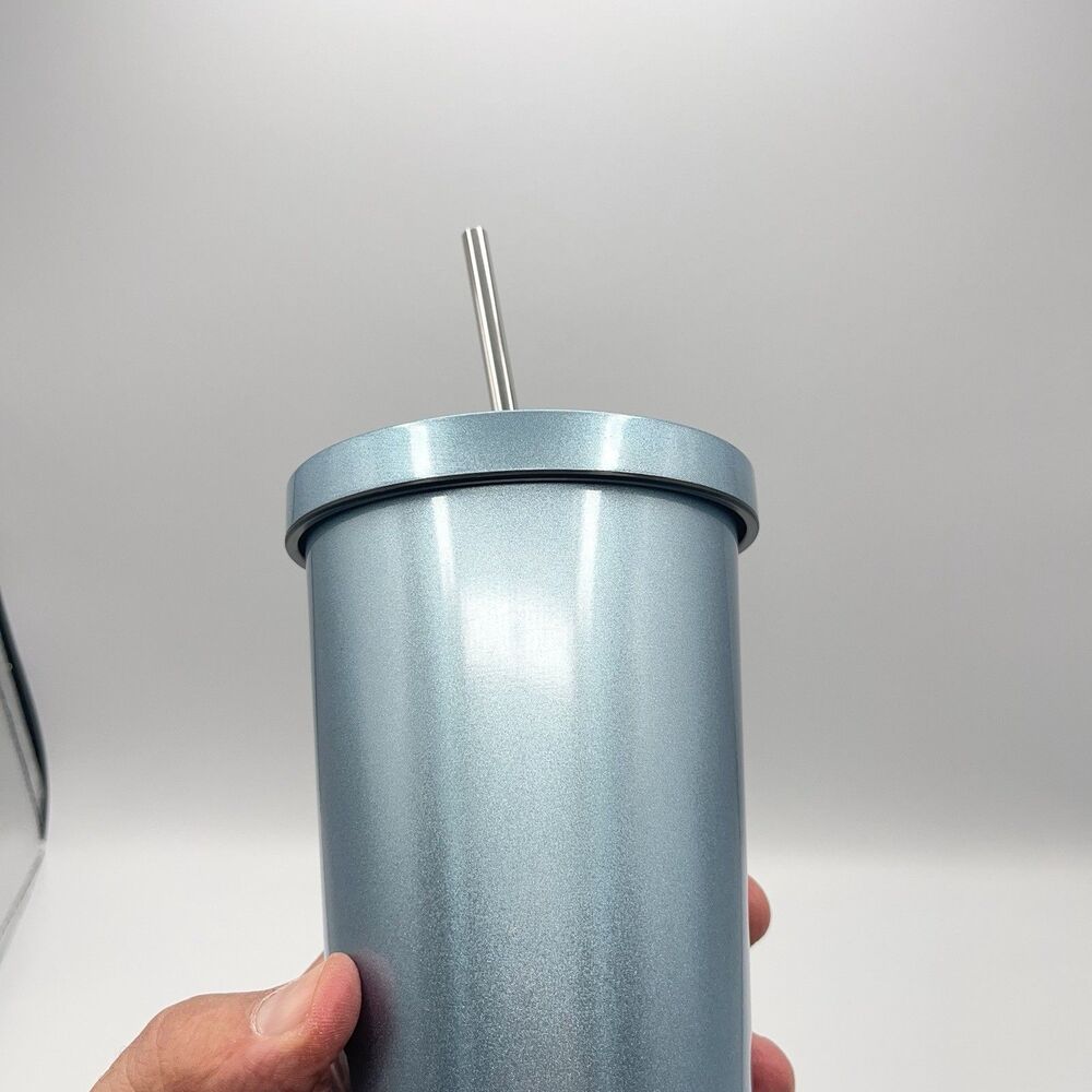 Dunkin Donuts 24oz Stainless Steel Sipper Tumbler Iridescent Blue EUC - Picture 9 of 16
